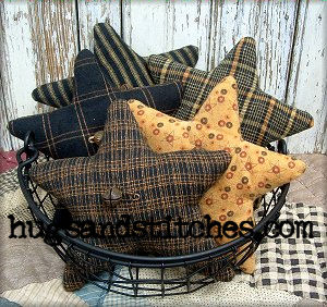1022 - Black/Orange Homespun Stars (set of 5)