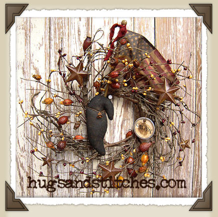 1030 - Grungy 10" Crow & Flag Wreath