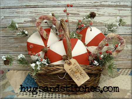 Quilt Peppermints In Old Basket